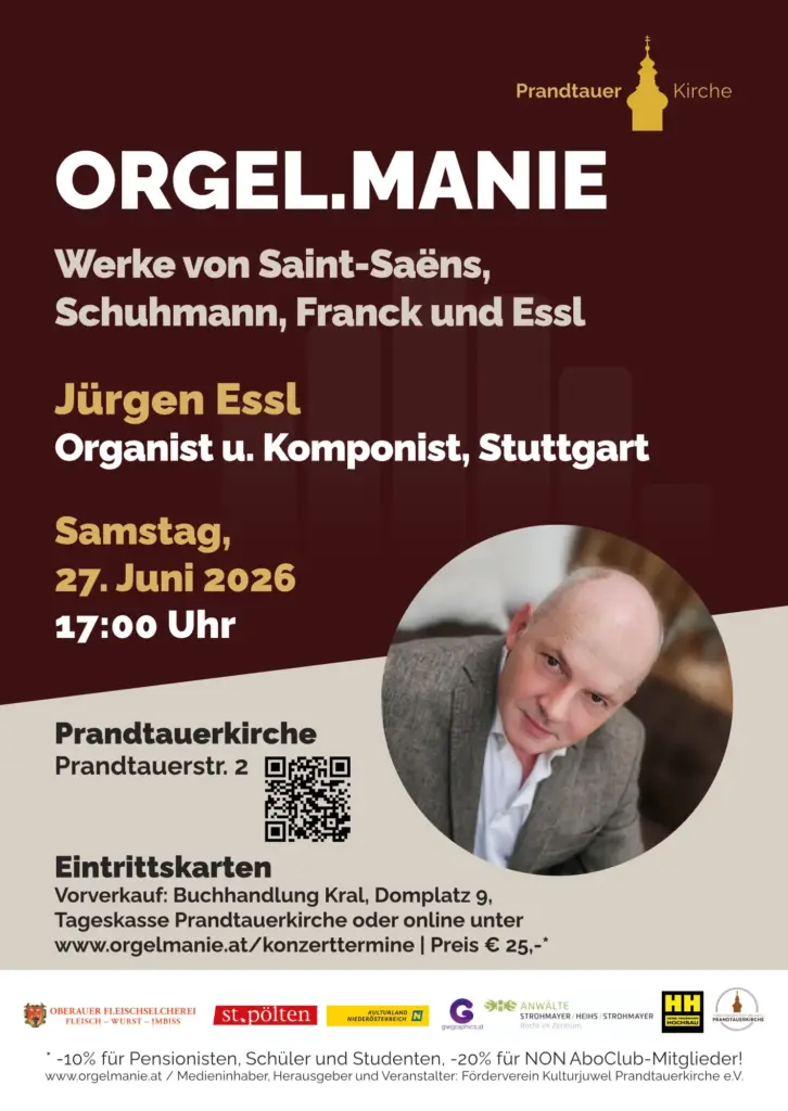 Orgelkonzert mit Jürgen Essl am 27. Juli um 17:00 Uhr